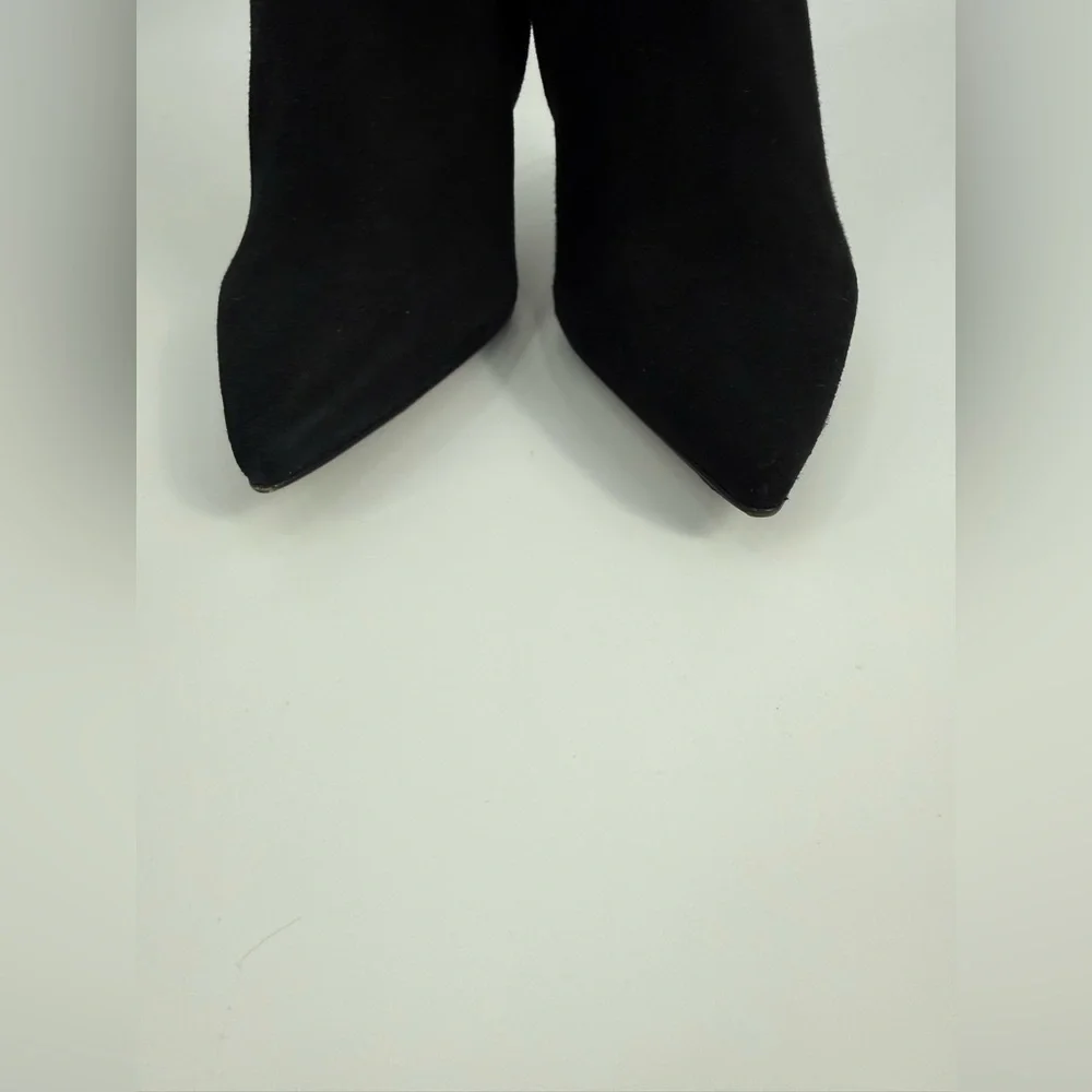 Diane B. Sophisticated Black Suede Knee-High Stiletto Boots with Rhinestone Heel - Picture 15 of 16